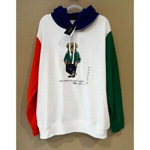 Polo Ralph Lauren Hoodie Polo Bear Size XXL White Color Block NEW with Tags Mens